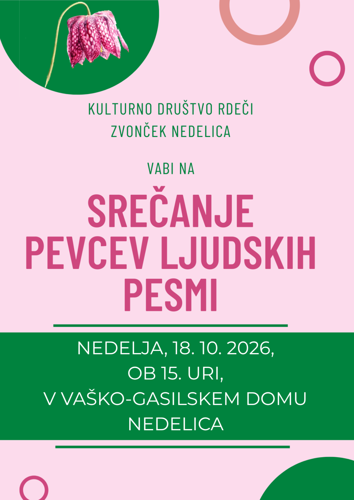 srečanje pevcev Nedelica - vabilo